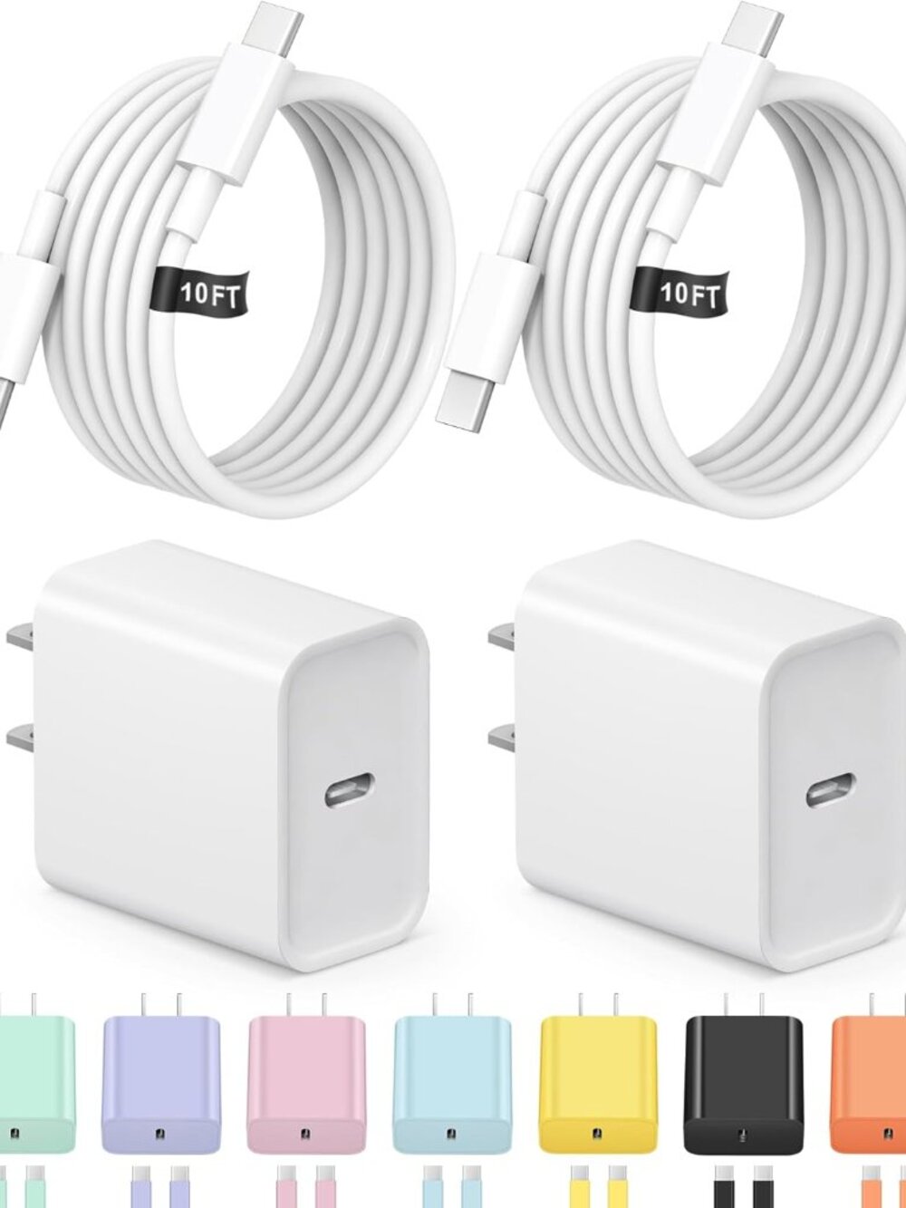 10FT USB-C Charger with Block (2 chargers)